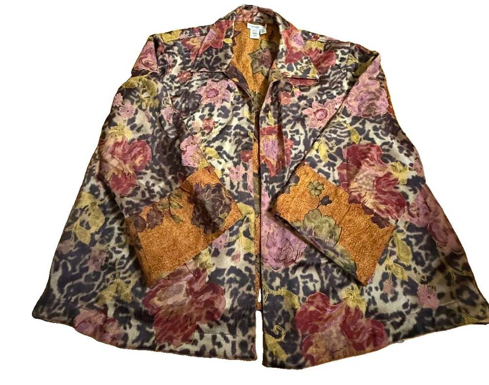 COLDWATER CREEK Women’s Multicolor Floral Open Front Lined Jacket Size 2X